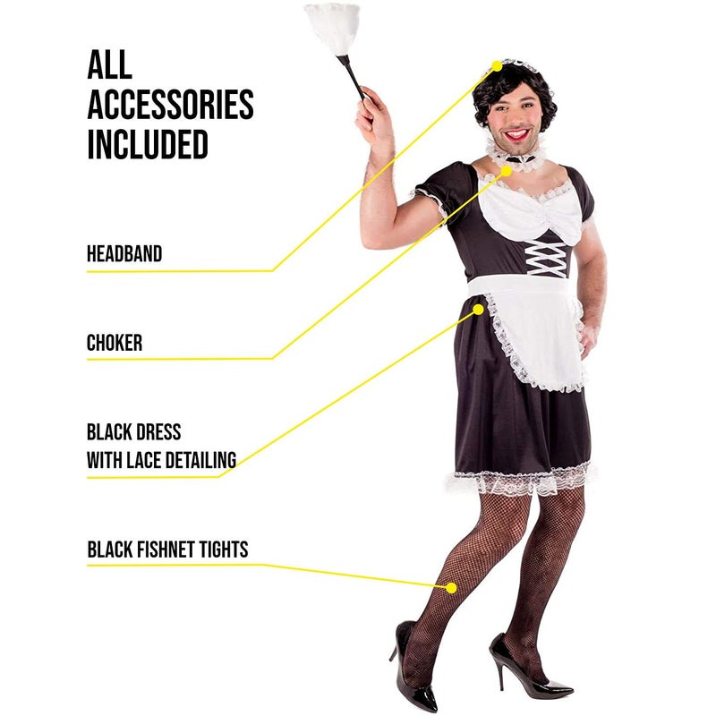 fun shack Maid Outfit for Men, Male Cleaner Uniform, French Maid Costume, Mens Cleaner Costume, Party Dress Up, Large - Image 3